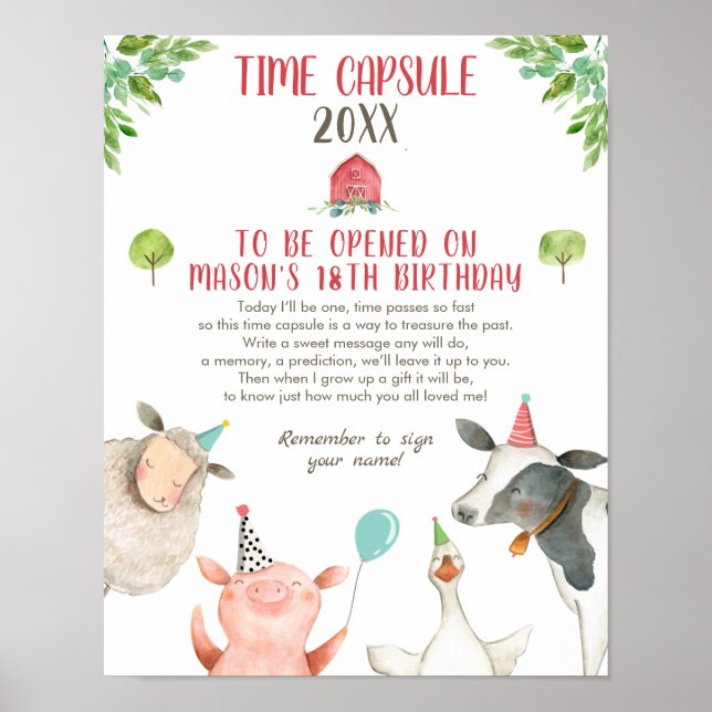 Affiche Ferme de la capsule temporelle garçon d'anniversai (Devant)