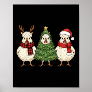 Affiche Ferme de Noël Rétro Poule Soie Santa Renne