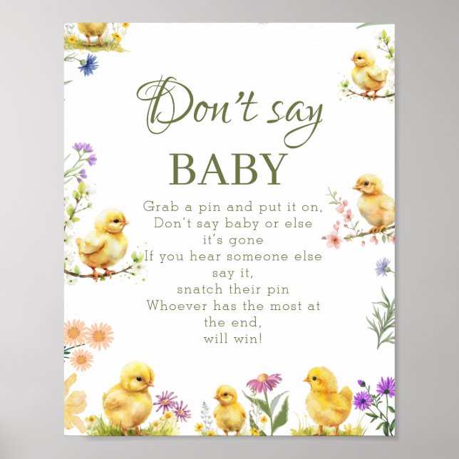 Affiche Ferme de poulet Ne pas dire Baby shower bébé Signe (Devant)