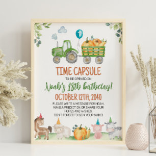 Affiche Ferme de tracteurs verts Anniversaire Heure Capsul