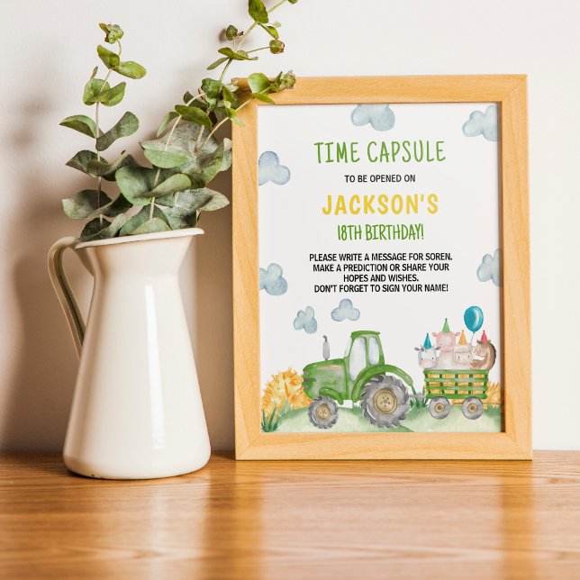 Affiche Ferme de tracteurs verts Anniversaire Heure Capsul (Créateur téléchargé)