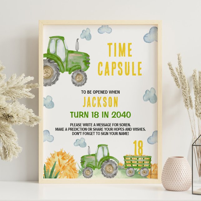 Affiche Ferme de tracteurs verts Anniversaire Heure Capsul (Créateur téléchargé)