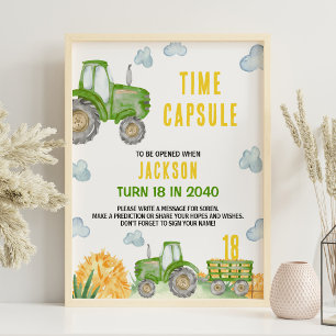 Affiche Ferme de tracteurs verts Anniversaire Heure Capsul