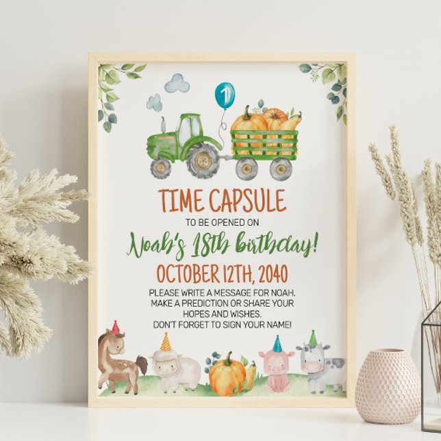 Affiche Ferme de tracteurs verts Anniversaire Heure Capsul (Créateur téléchargé)