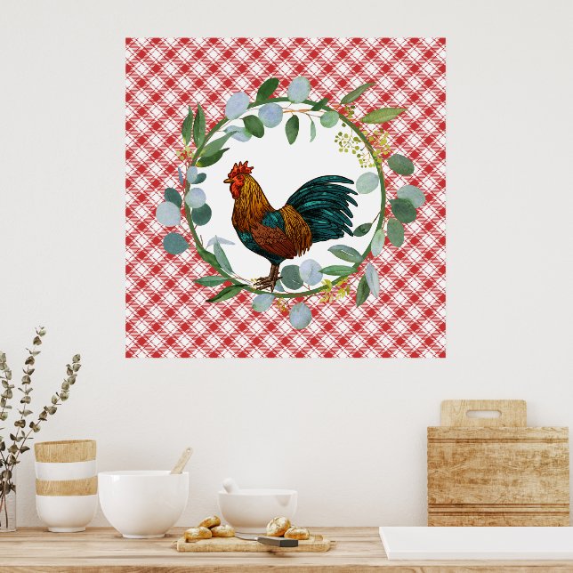Affiche Ferme Eucalyptus Wreath & Rooster (Cuisine)