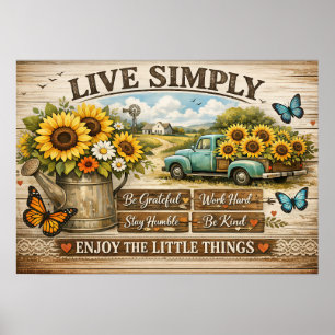 Affiche Ferme Fleurie Tournesol Vivre Simplement Citation