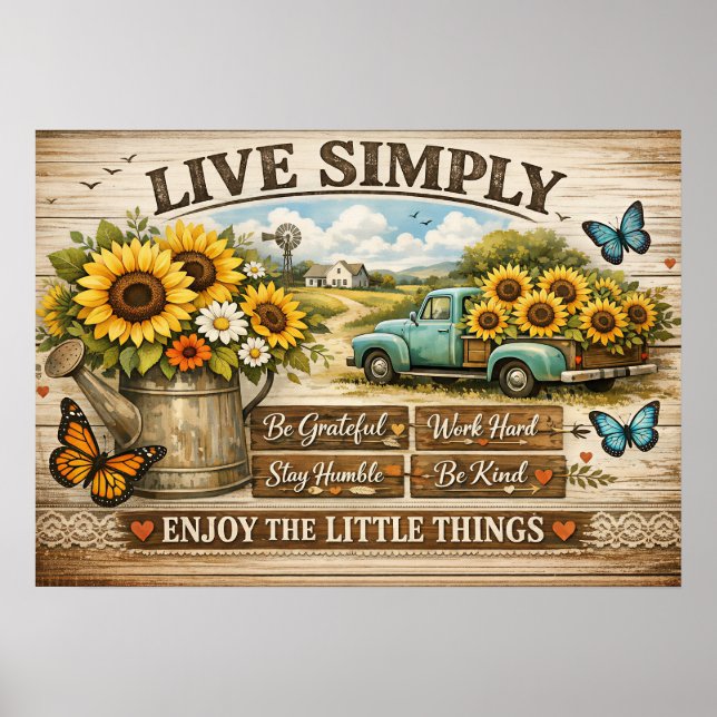 Affiche Ferme Fleurie Tournesol Vivre Simplement Citation  (Devant)