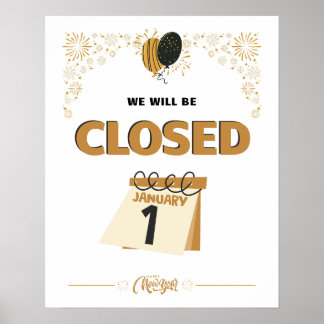 Affiche Fermé le 1er janvier Heures de magasin