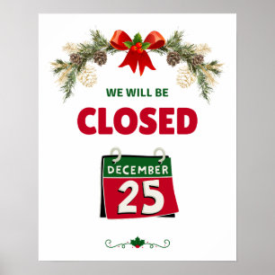 Affiche Fermé le 25 décembre Heures de magasin