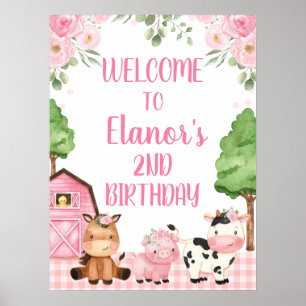 Affiche Ferme rose Florale Bienvenue Signal d'anniversaire