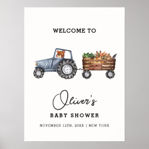 Affiche Ferme Tracteur Teddy Bear Baby shower Bienvenue