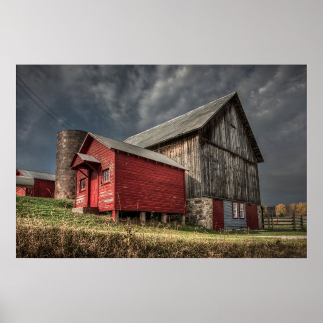 Affiche Fermes | Barne en bois rouge dans le Michigan Post (Devant)