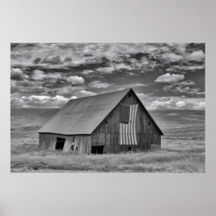 Affiche Fermes BW American Flag Barn Scene