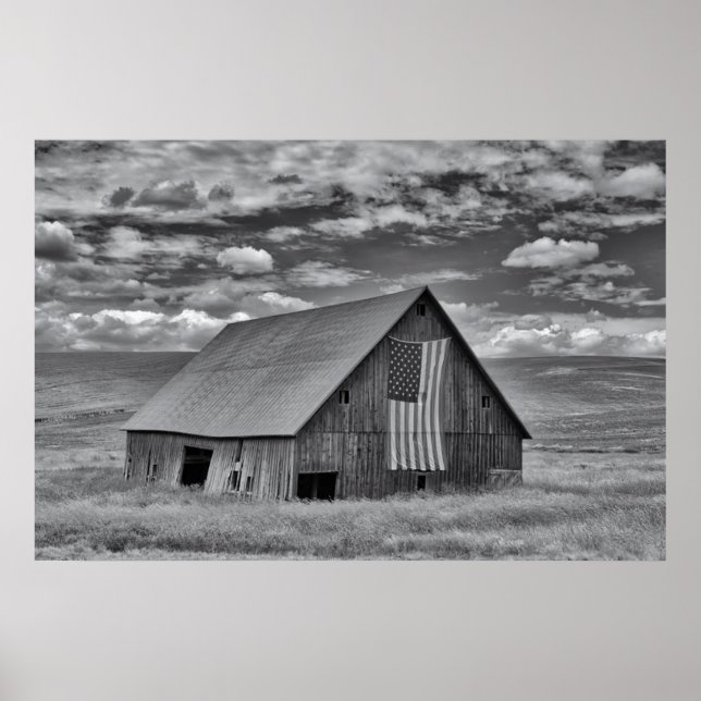 Affiche Fermes | BW American Flag Barn Scene (Devant)