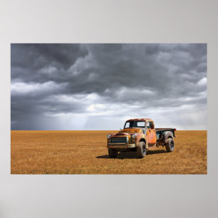 Affiche Fermes Vieux camion en campagne