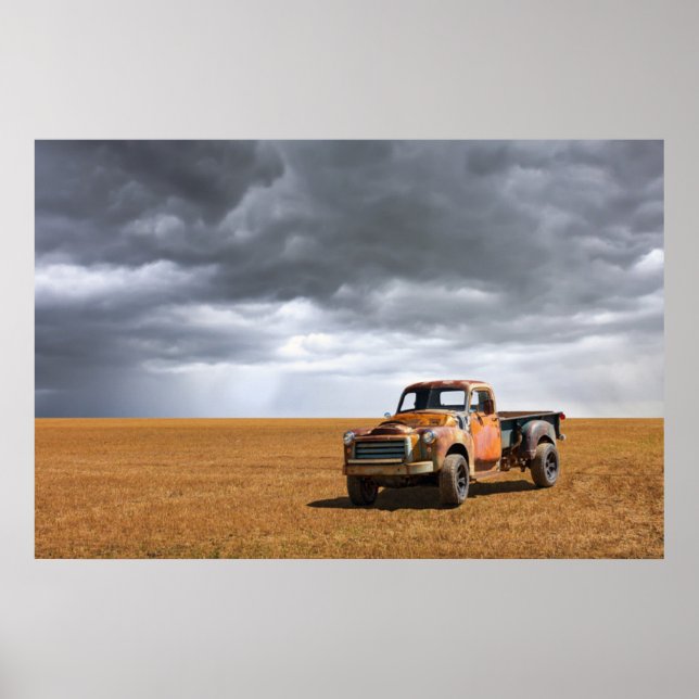 Affiche Fermes | Vieux camion en campagne (Devant)