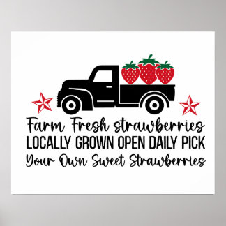 Affiche Fermez les fraises locales fraîches cueillent les