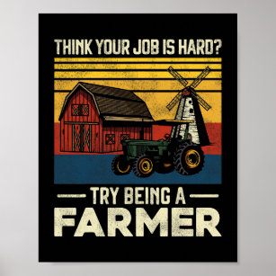 Affiche Fermier Vintage Tracteur Rétro Farm Pensez Yo