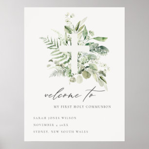 Affiche Fern Foliage Cross Première Communion Sainte Bienv