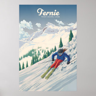 Affiche Fernie British Columbia Canada Ski Resort Travel