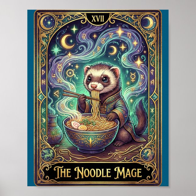 Affiche Ferret Eating Ramen Tarot Card Japanese Kawaii Pet (Devant)