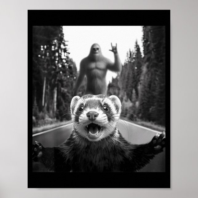 Affiche Ferret Selfie With Bigfoot Funny For Men Women Kid (Devant)