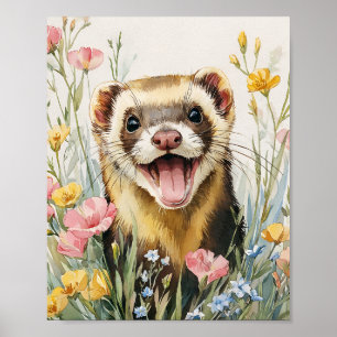 Affiche Ferret souriant - Aquarelle douce P