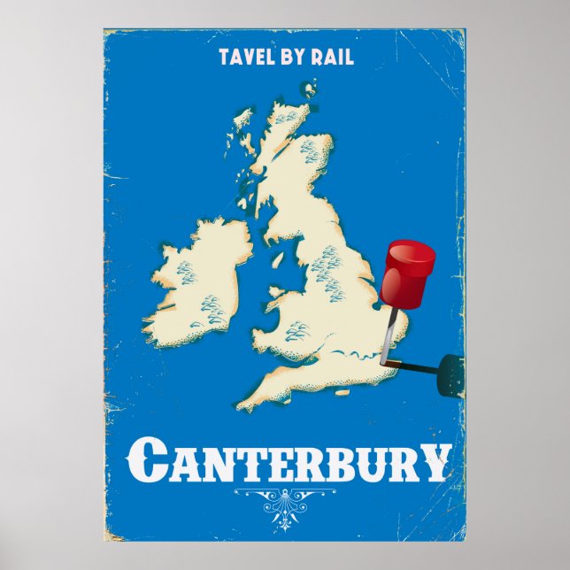 Affiche ferroviaire vintage Canterbury British Isl (Devant)