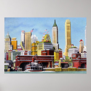Affiche Ferry et horizon de New York City Staten Island