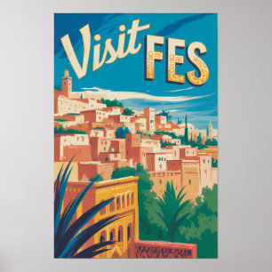 Affiche Fès Maroc Afrique Illustration Voyage Art Vintage