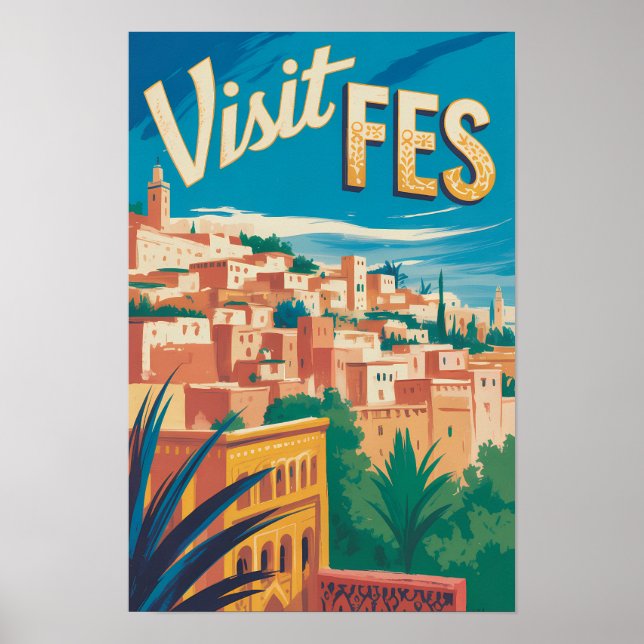 Affiche Fès Maroc Afrique Illustration Voyage Art Vintage (Devant)