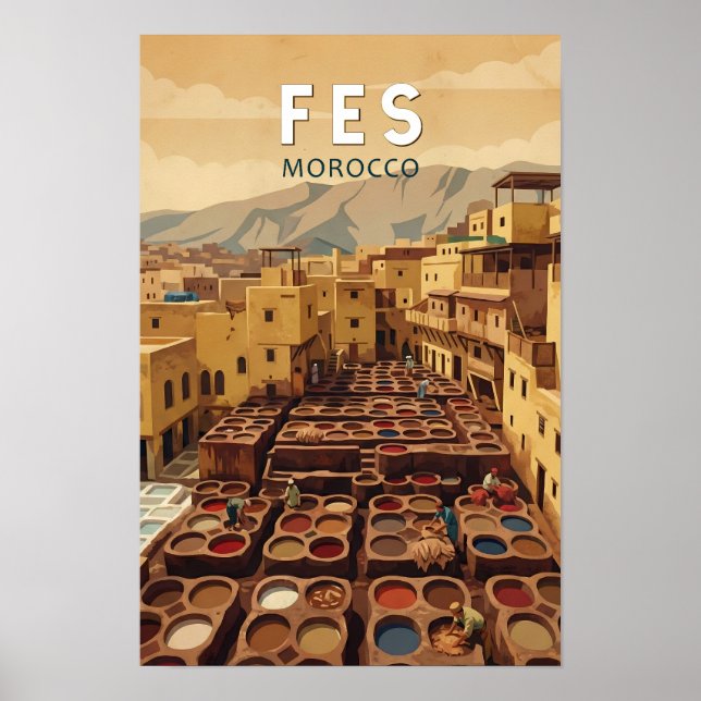 Affiche Fès Maroc Illustration Voyage Art Vintage (Devant)