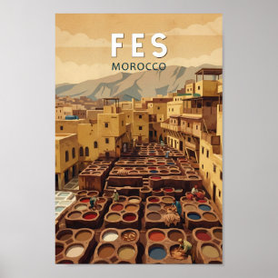 Affiche Fès Maroc Illustration Voyage Art Vintage