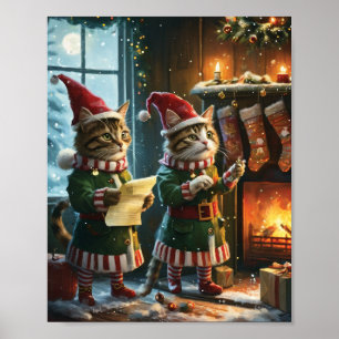 Affiche Festif Elfes de Noël se préparant pour Père Noël