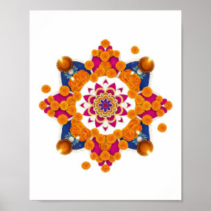 Affiche Festif Marigold & Diya Rangoli Wall Art