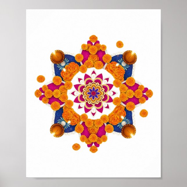 Affiche Festif Marigold & Diya Rangoli Wall Art (Devant)