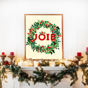 Affiche Festif Noël Berry Wreath Joy French