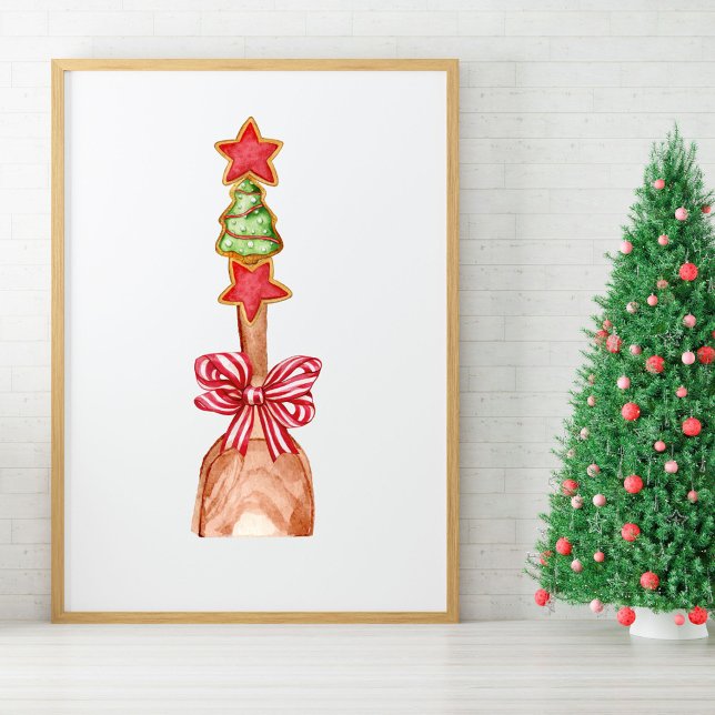 Affiche Festif Noël Cookie Tree avec Red Bow Art (Créateur téléchargé)