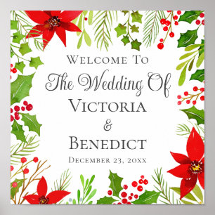Affiche Festif Noël Mariage Floral Custom Welcome