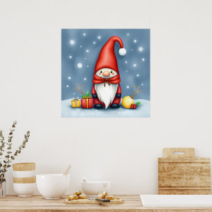 Affiche Festin de Noël cosy gnome en déguisement