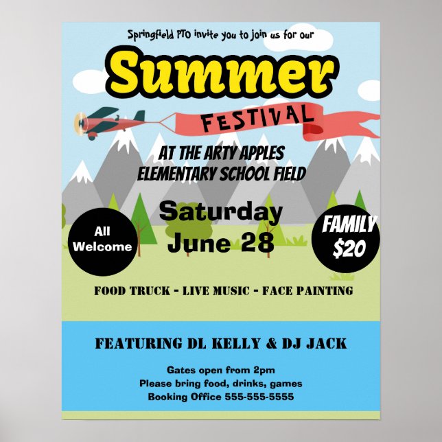 Affiche festival d'été scolaire, festival communautaire (Devant)