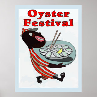 Affiche Festival d'huîtres, serveur vintage