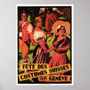 Affiche Festival Fete Des Costumes Suisses Geneve 1931