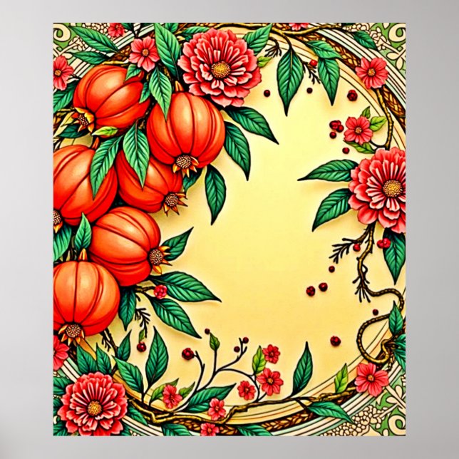 Affiche Festive Automne Floral Illustration Design (Devant)
