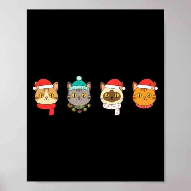 Affiche Festive Cat Lineup, Holiday Cat Art Cat Lovers, Ca (Devant)