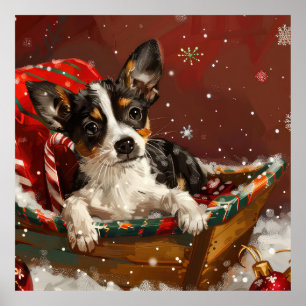 Affiche Festive de Noël de chien de Rat Terrier
