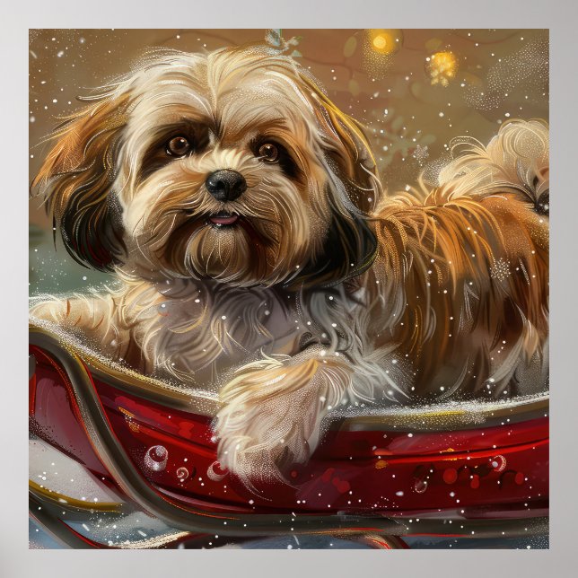 Affiche Festive de Noël de chien Lhasa Apso (Devant)