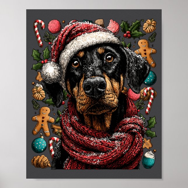 Affiche Festive Doberman With Santa Hat Snowy Winter Chris (Devant)