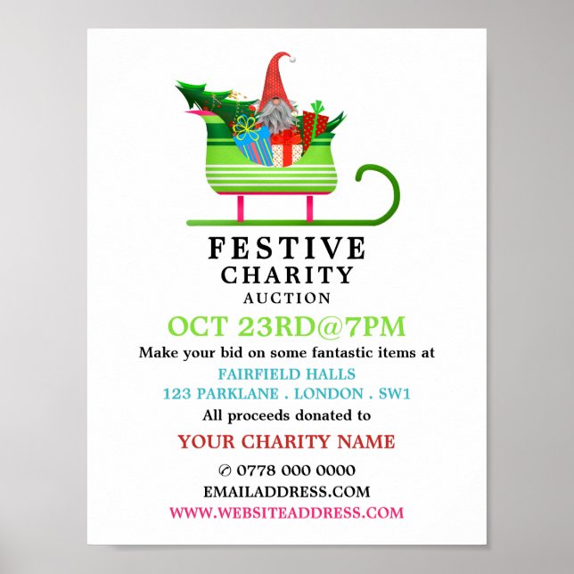 Affiche Festive Elf Sleigh, Festive Charity Auction Event (Devant)