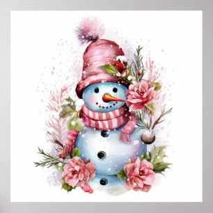 Affiche Festive femme de neige rose de Noël